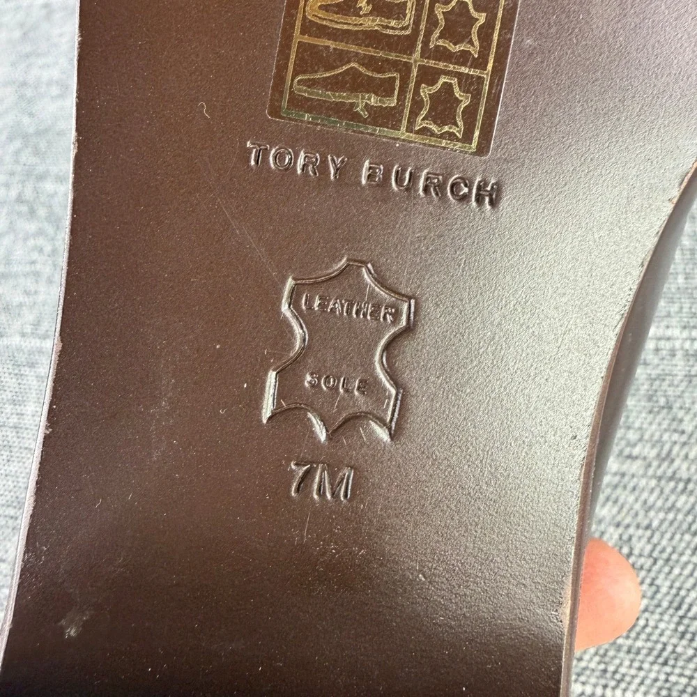 Tory Burch Loafers Womens 7 Brown Leather Square Toe Buckle Detail Block Heel